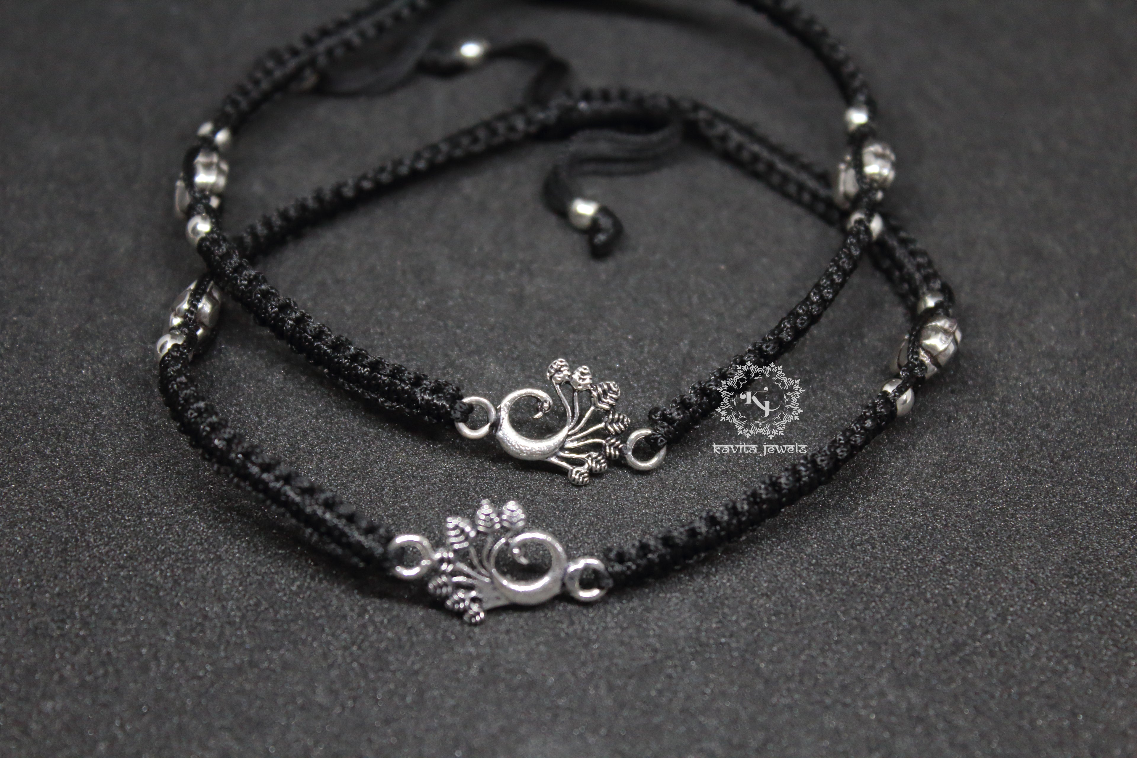 Dancing Peacock And Flower Thread Anklet