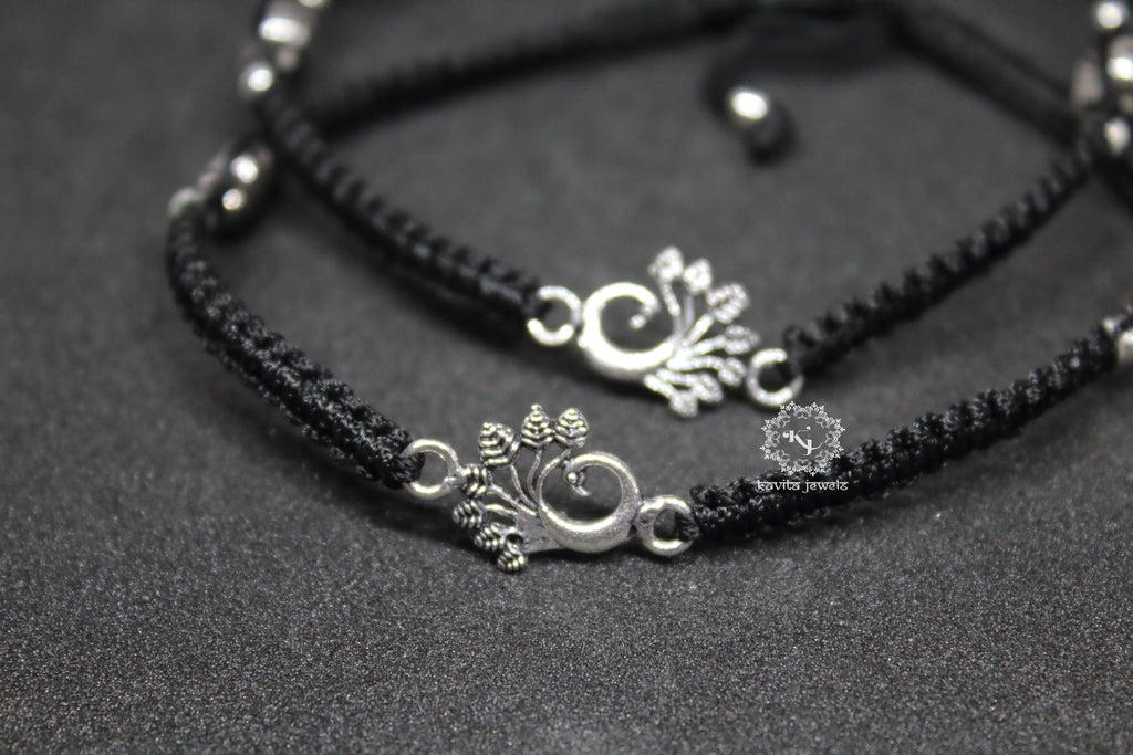 Dancing Peacock And Flower Thread Anklet