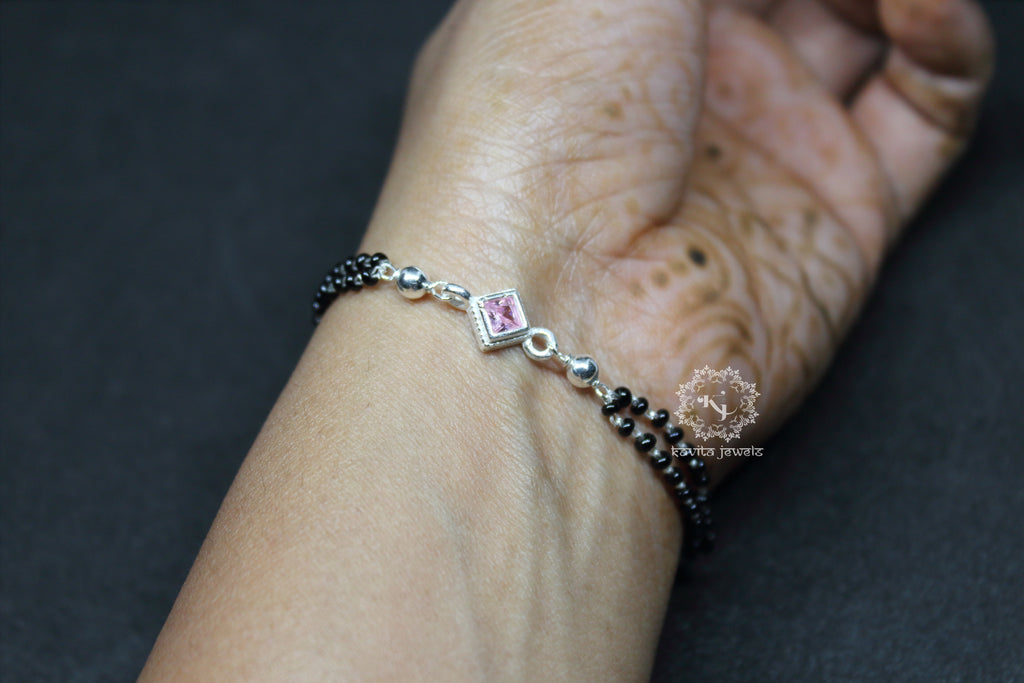 Pink Square Stone Hand Mangalsutra