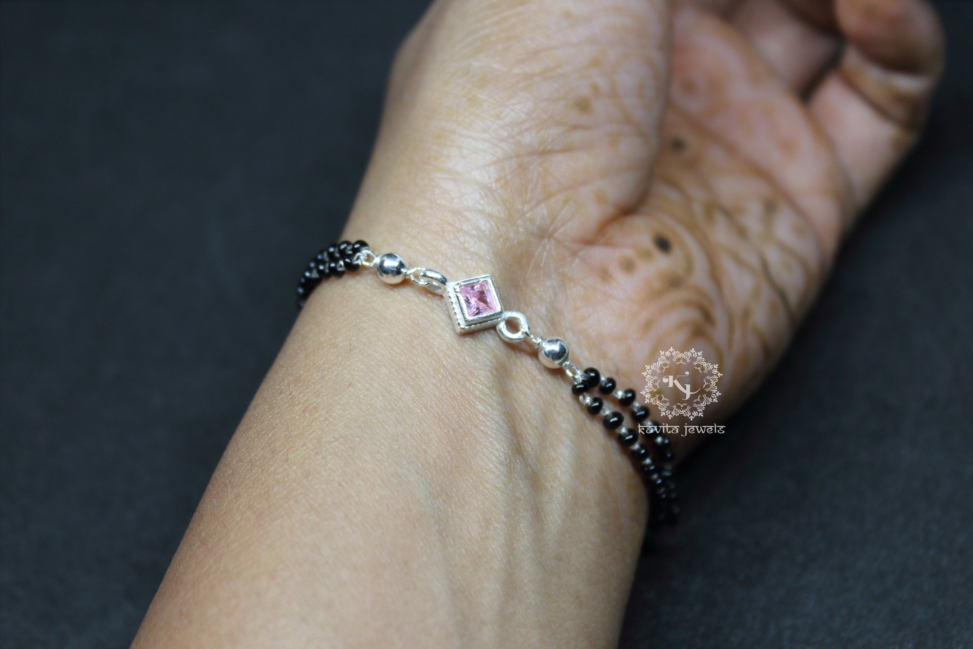 Pink Square Stone Hand Mangalsutra