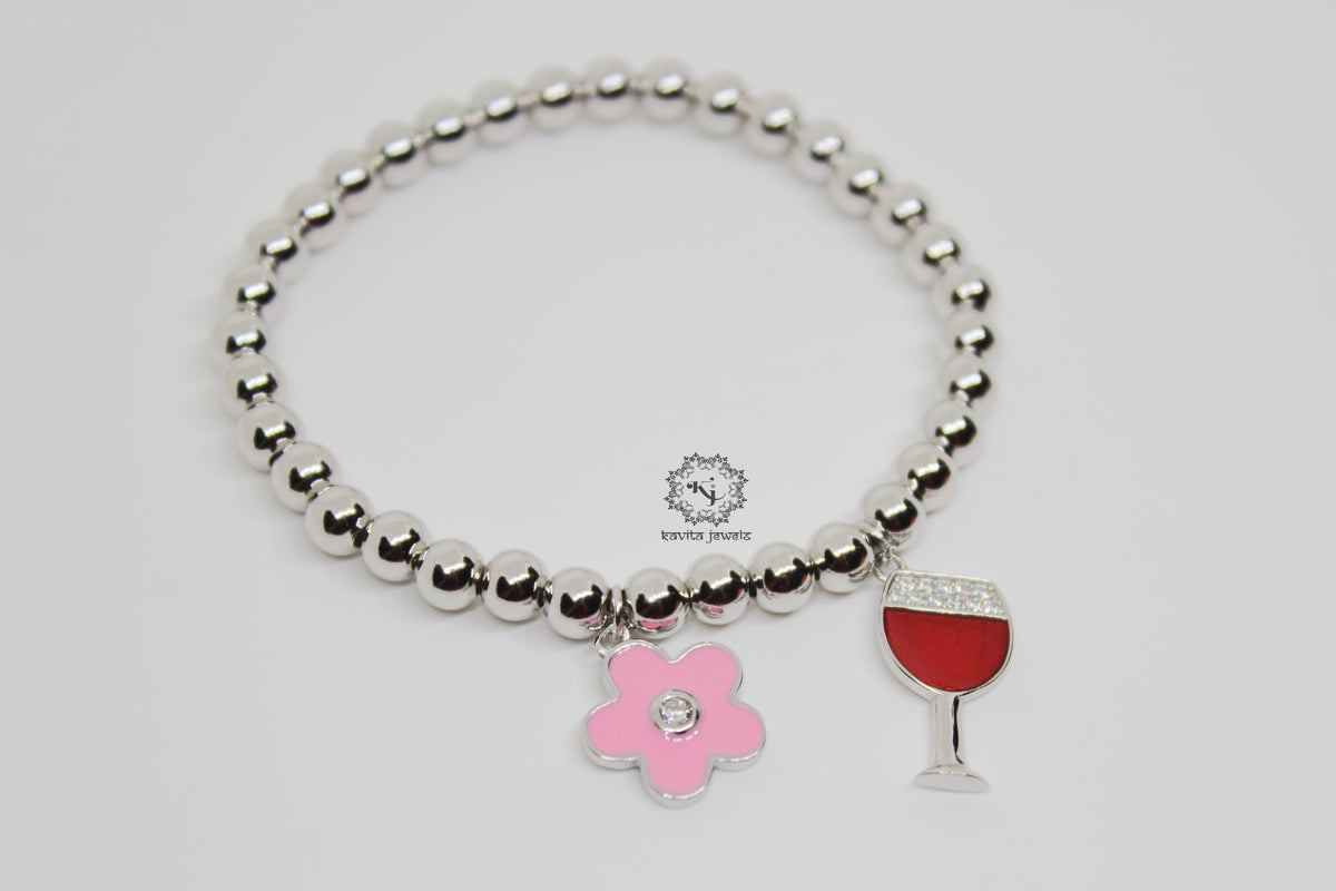 Flower and Wine Charm Bracelet
