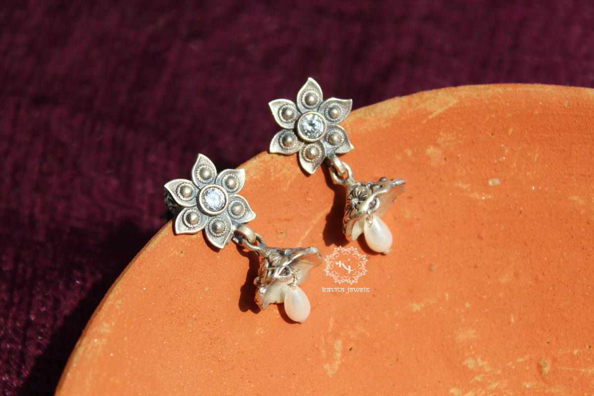 Pearl Drop Floral Jhumka