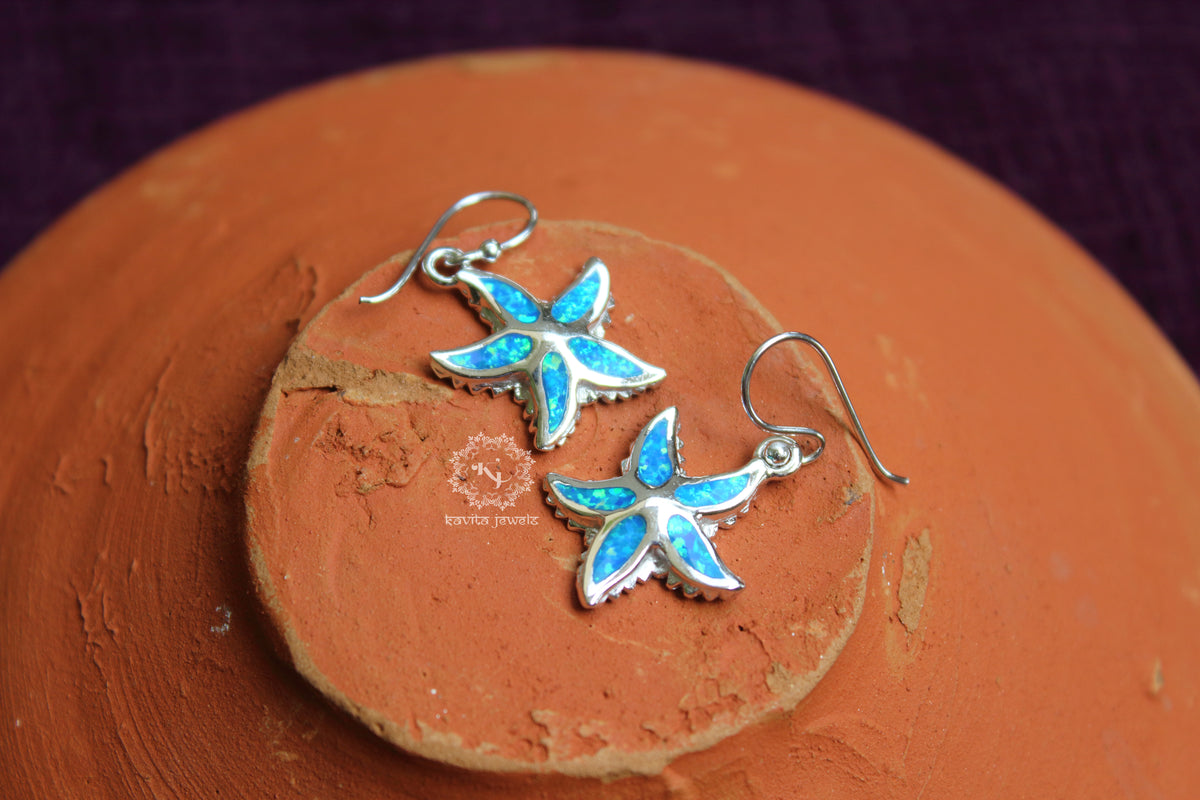 Blue Opal Starfish Earrings