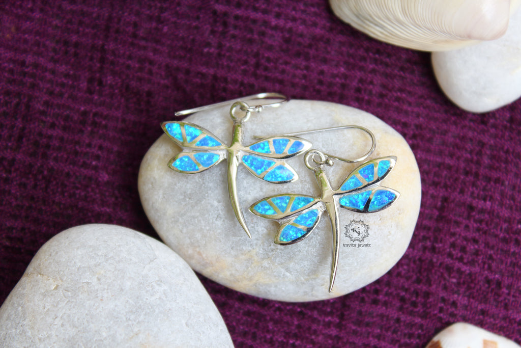 Blue & Green Opal Butterfly Earrings