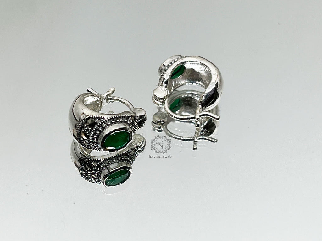 Green Stone Marcasite Hoop