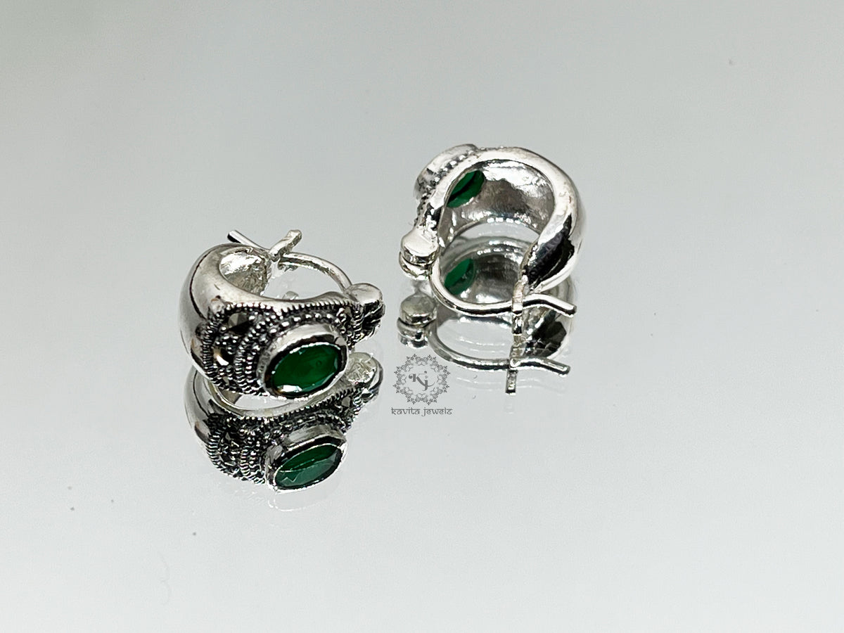 Green Stone Marcasite Hoop