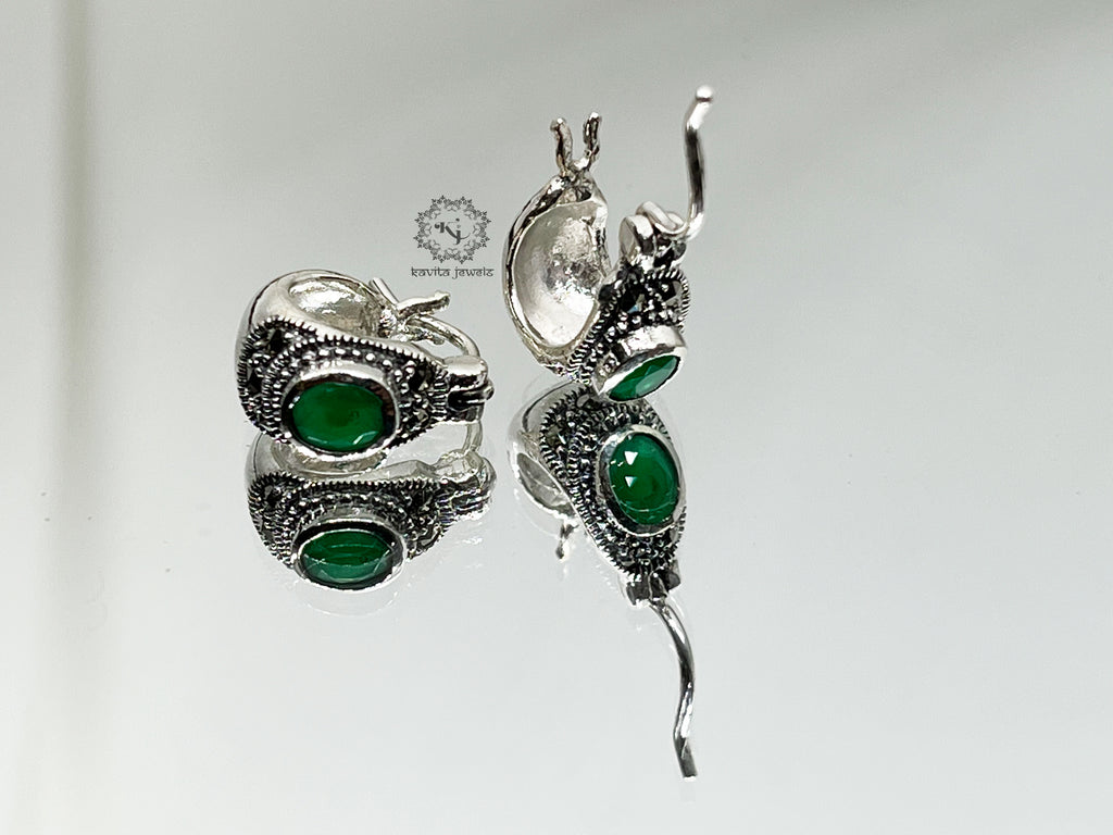 Green Stone Marcasite Hoop