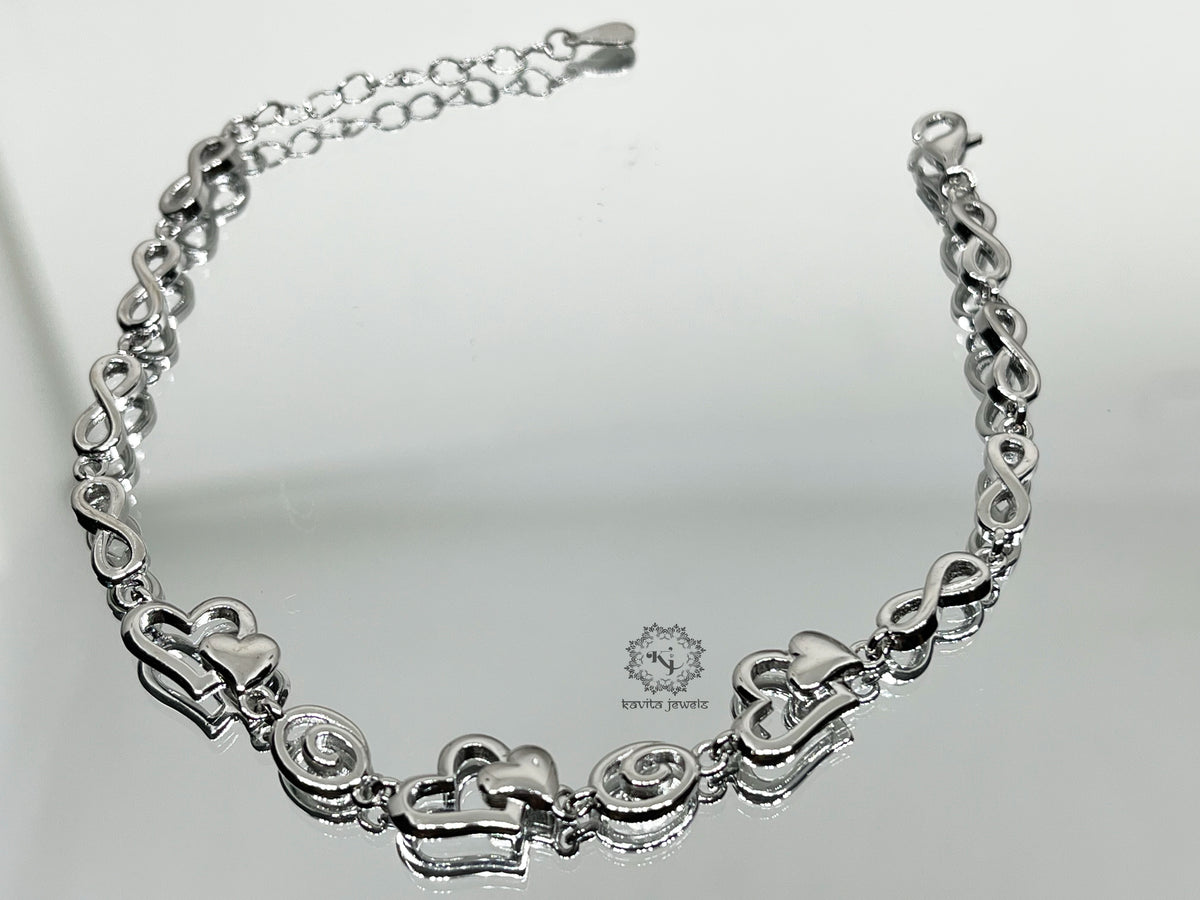 Dual Heart Rhodium Bracelet
