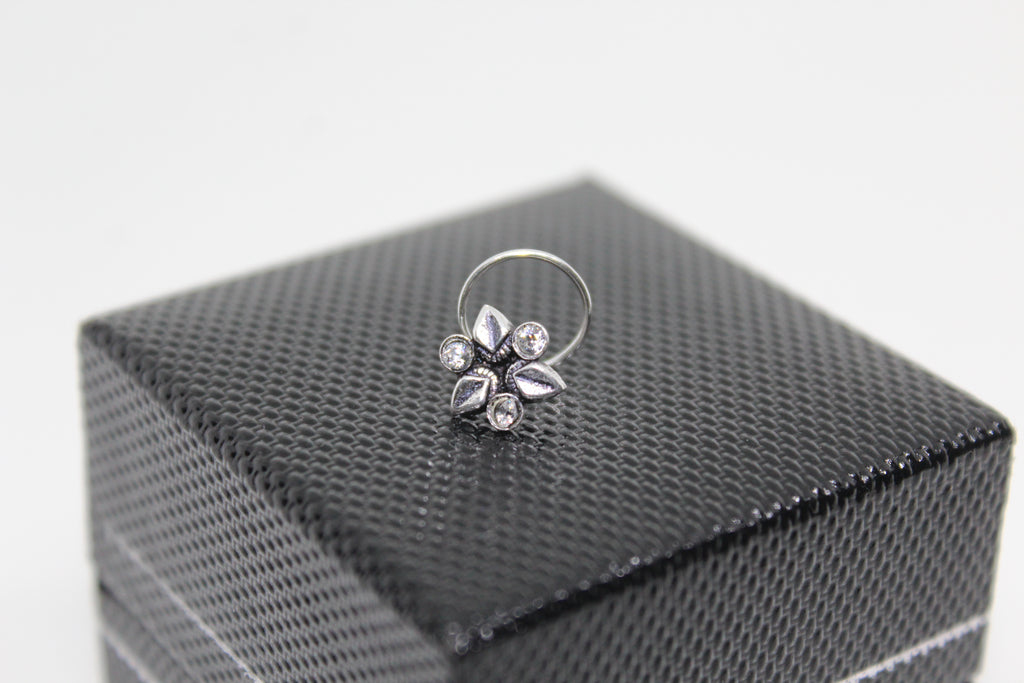 3 Leaf Nose pin with White Stones