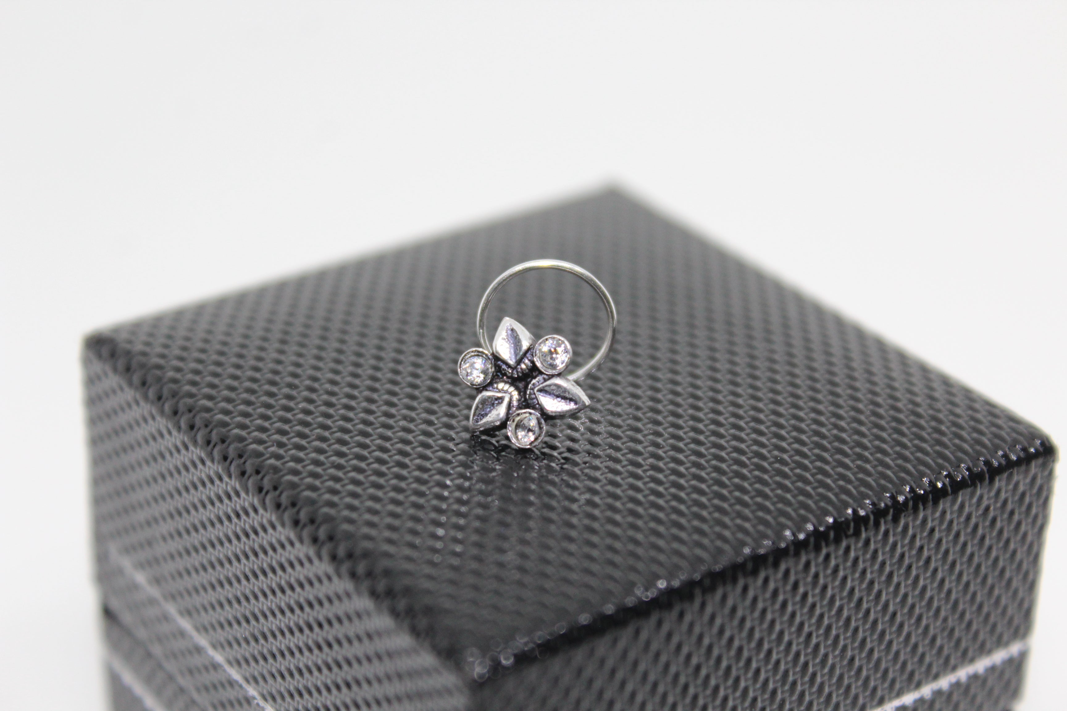 3 Leaf Nose pin with White Stones