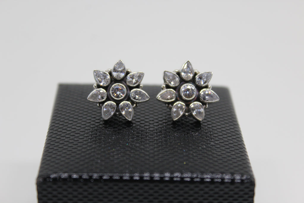Flower Shape Cut Stone Stud Earrings