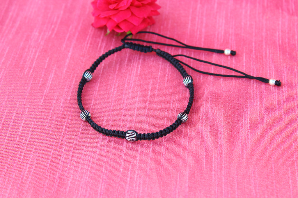 Oxidized bead thread anklet/nazaria