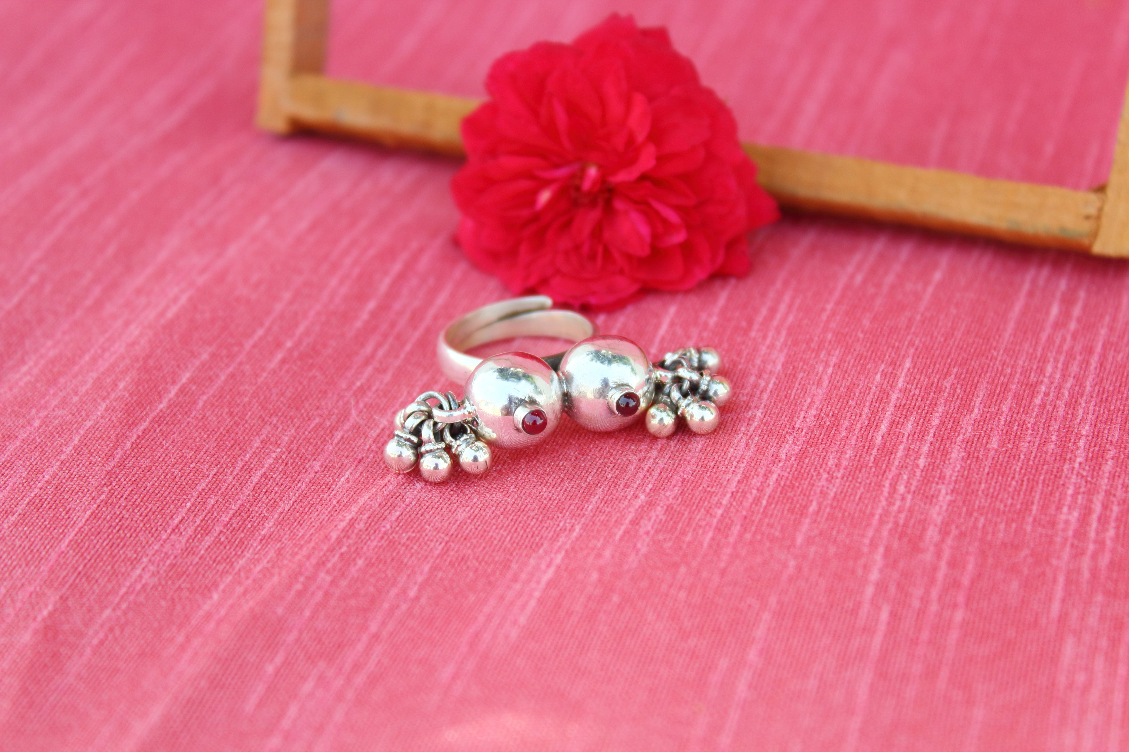 Red Kempa Stone Ghungroo Ring