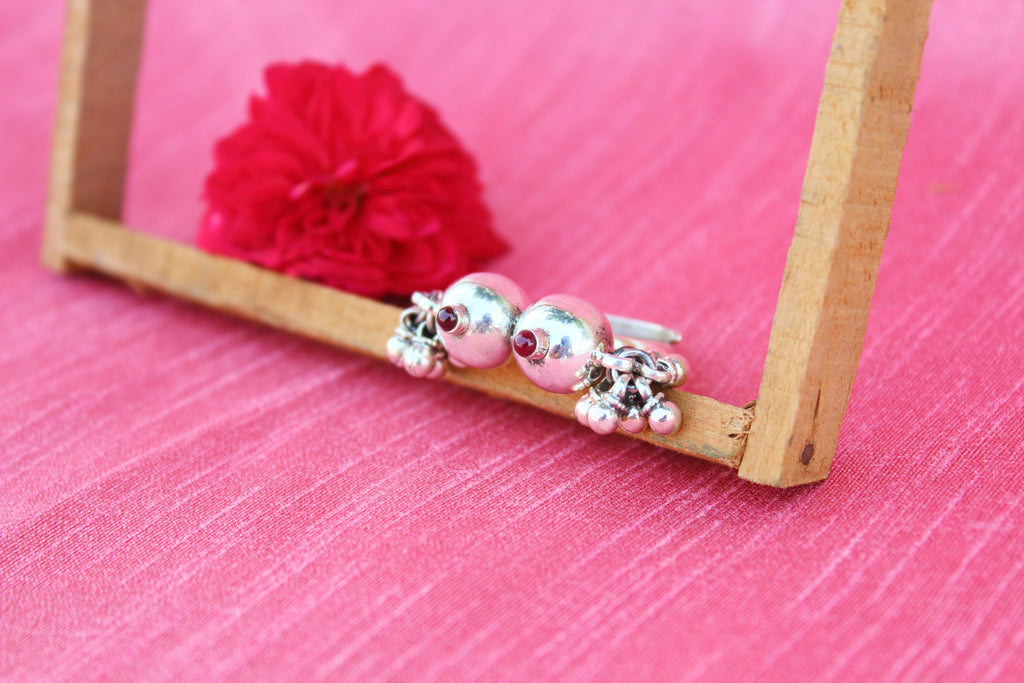Red Kempa Stone Ghungroo Ring