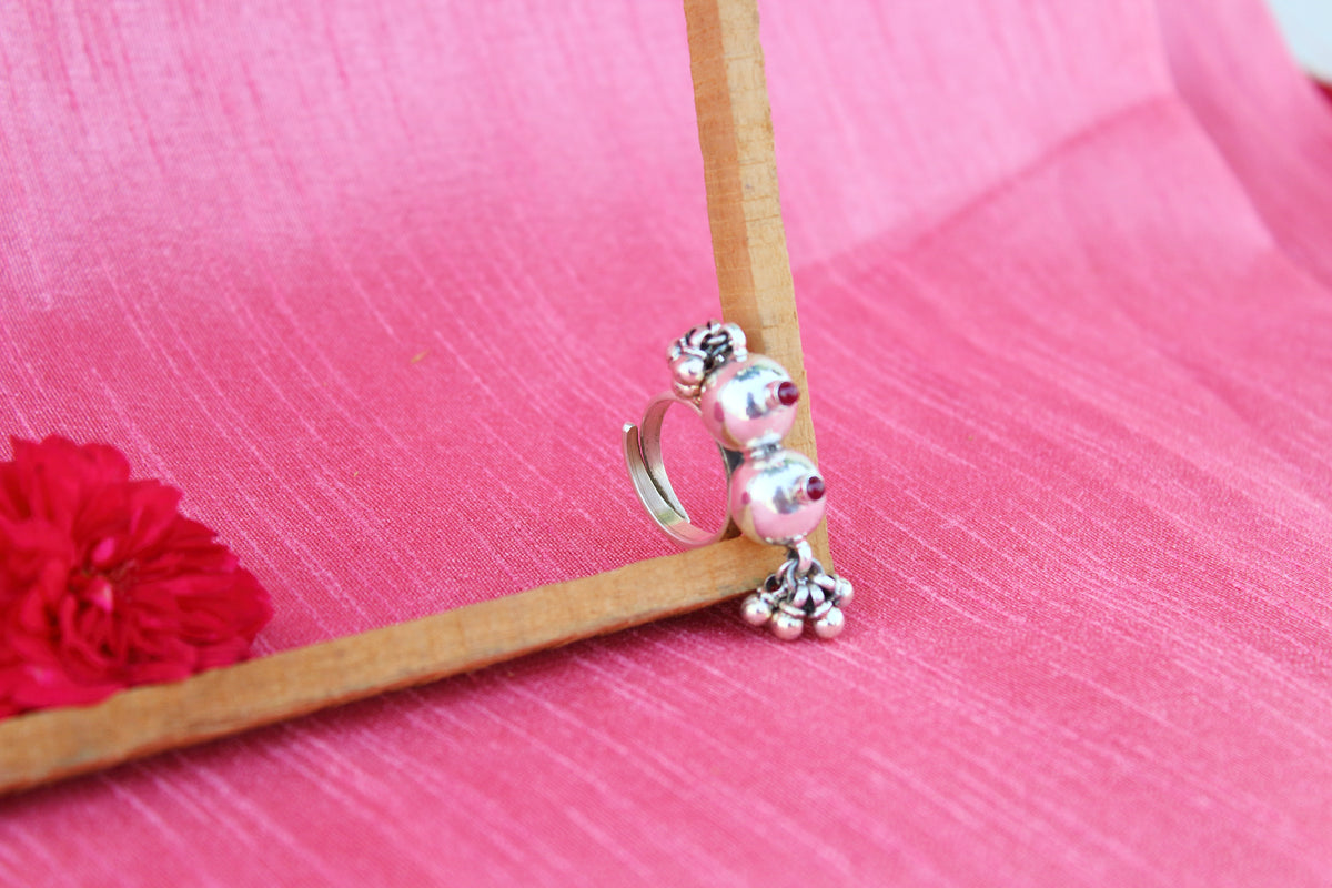Red Kempa Stone Ghungroo Ring