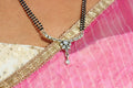 Black Beaded Double Chain Mangalsutra with Cut Stone Pendant