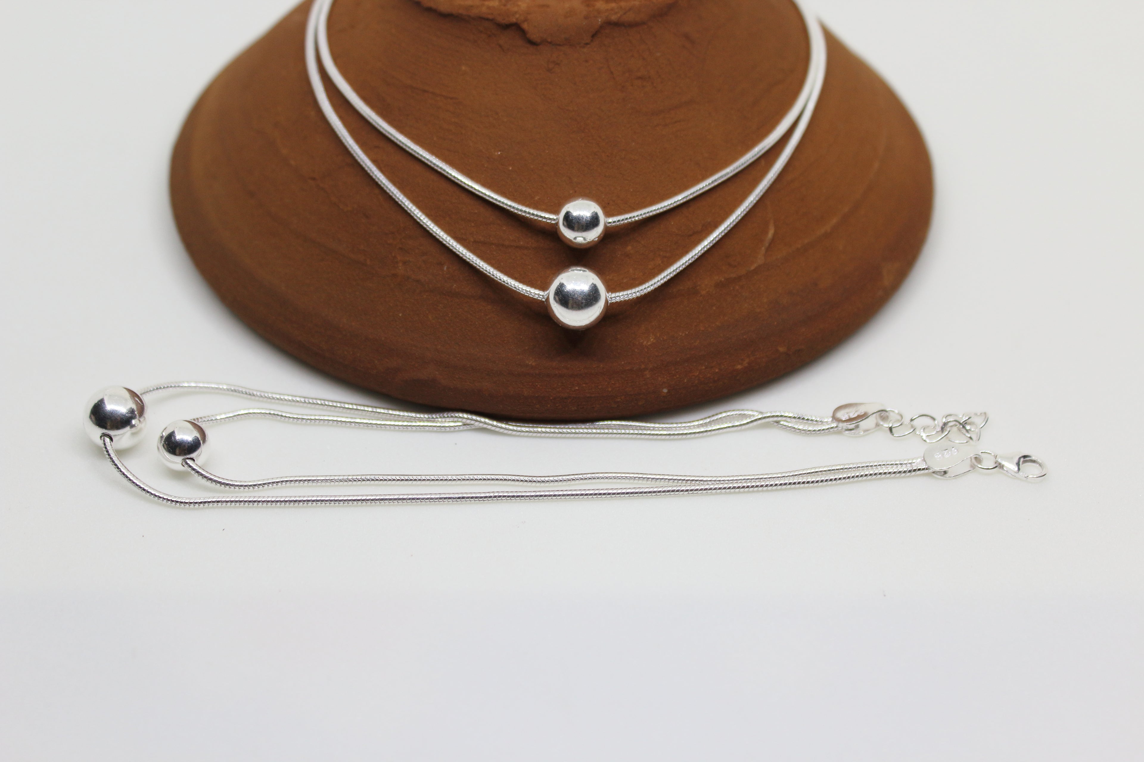 Double Line Ball Anklet Pair