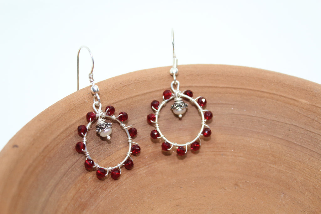 Red Beads Hoop Danglers