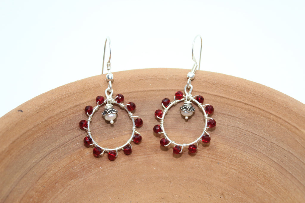 Red Beads Hoop Danglers
