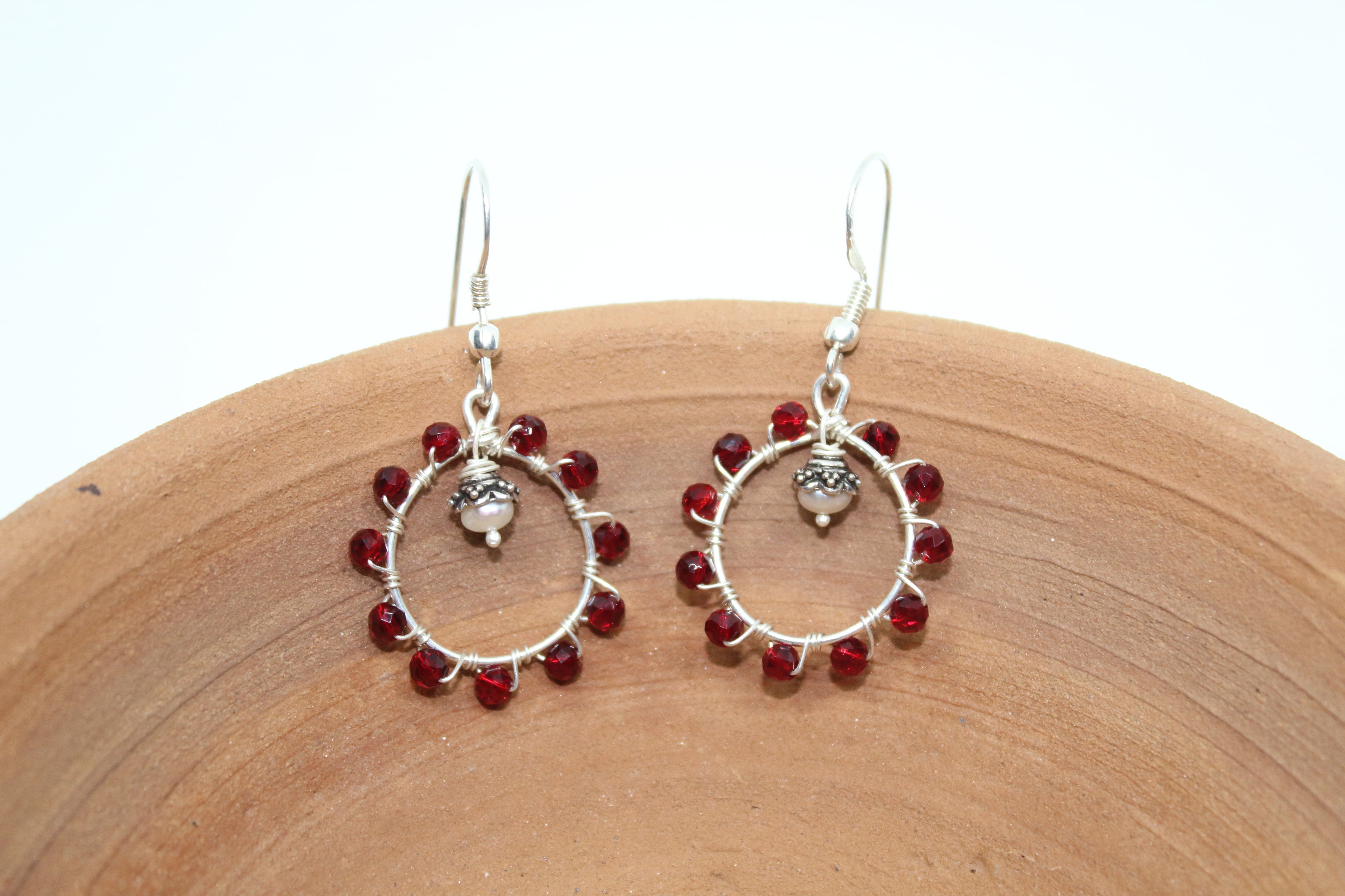 Red Beads Hoop Danglers