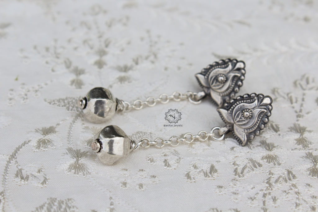 Hexagon Bead Hanging Lotus Earring