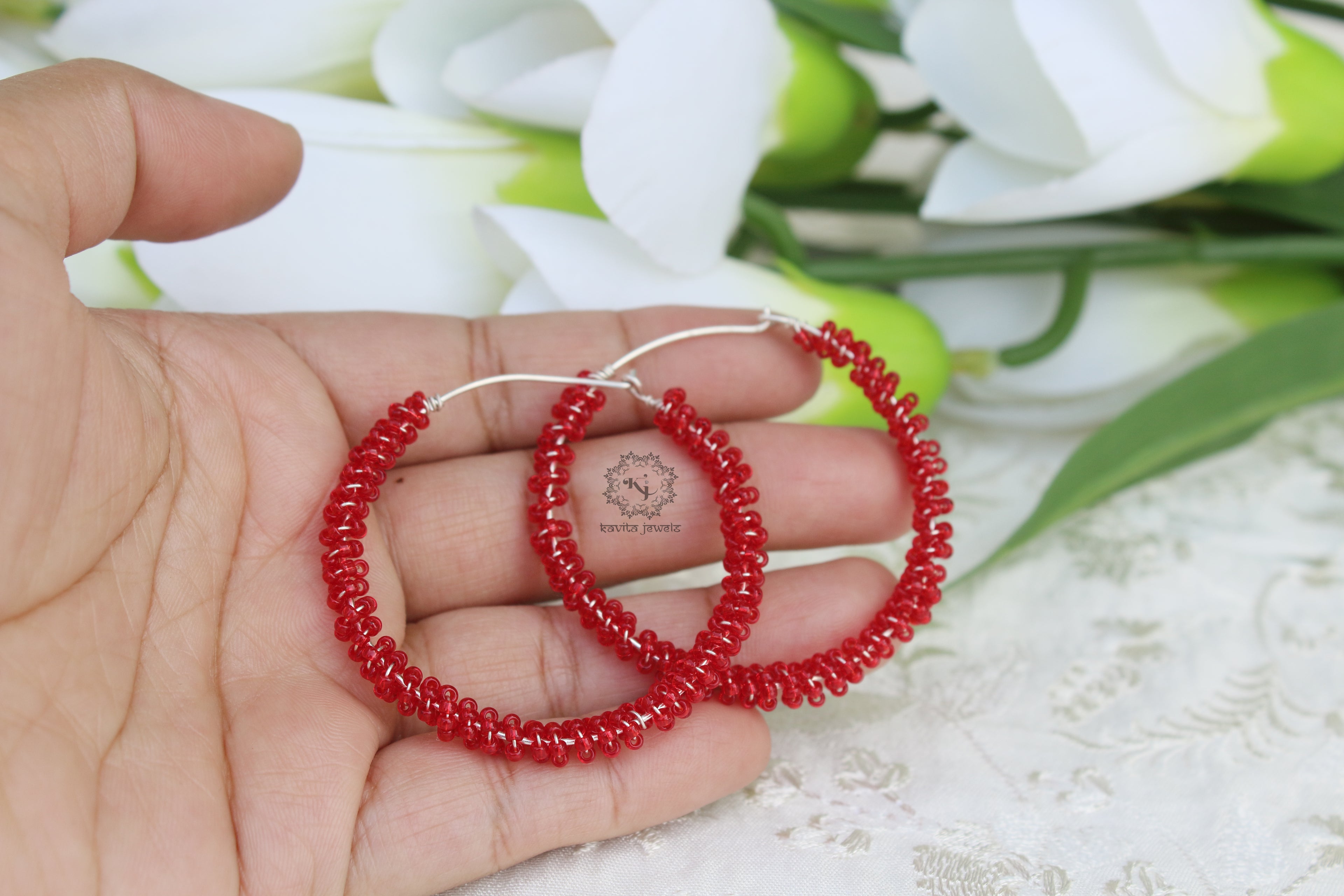Red Bead hoops/Bali