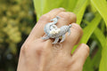 Intricate Dancing Peacock Pearl Ring