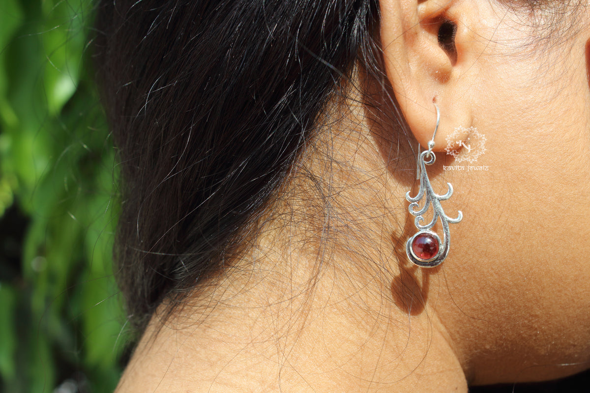 Fine Silver Feather Stone Dangle