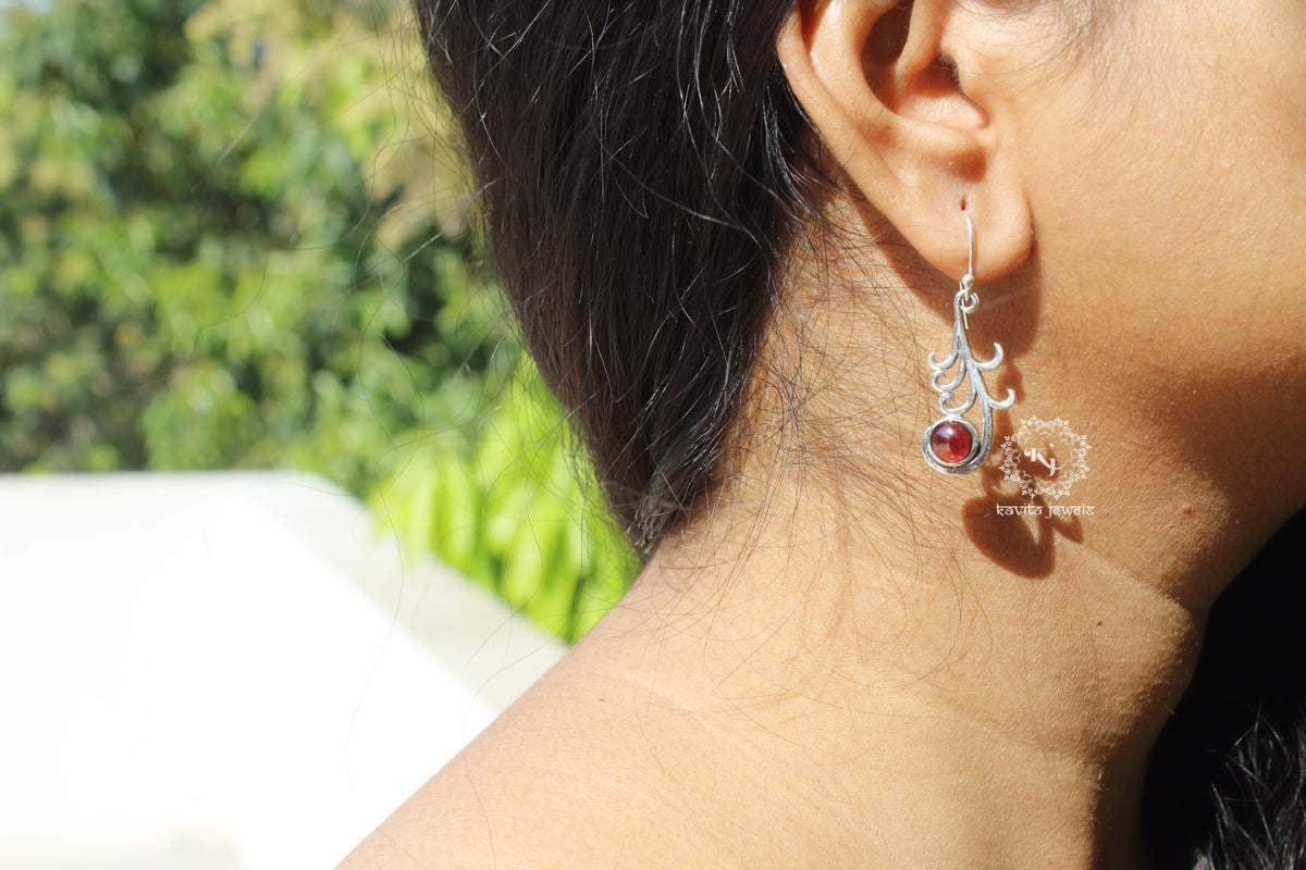 Fine Silver Feather Stone Dangle