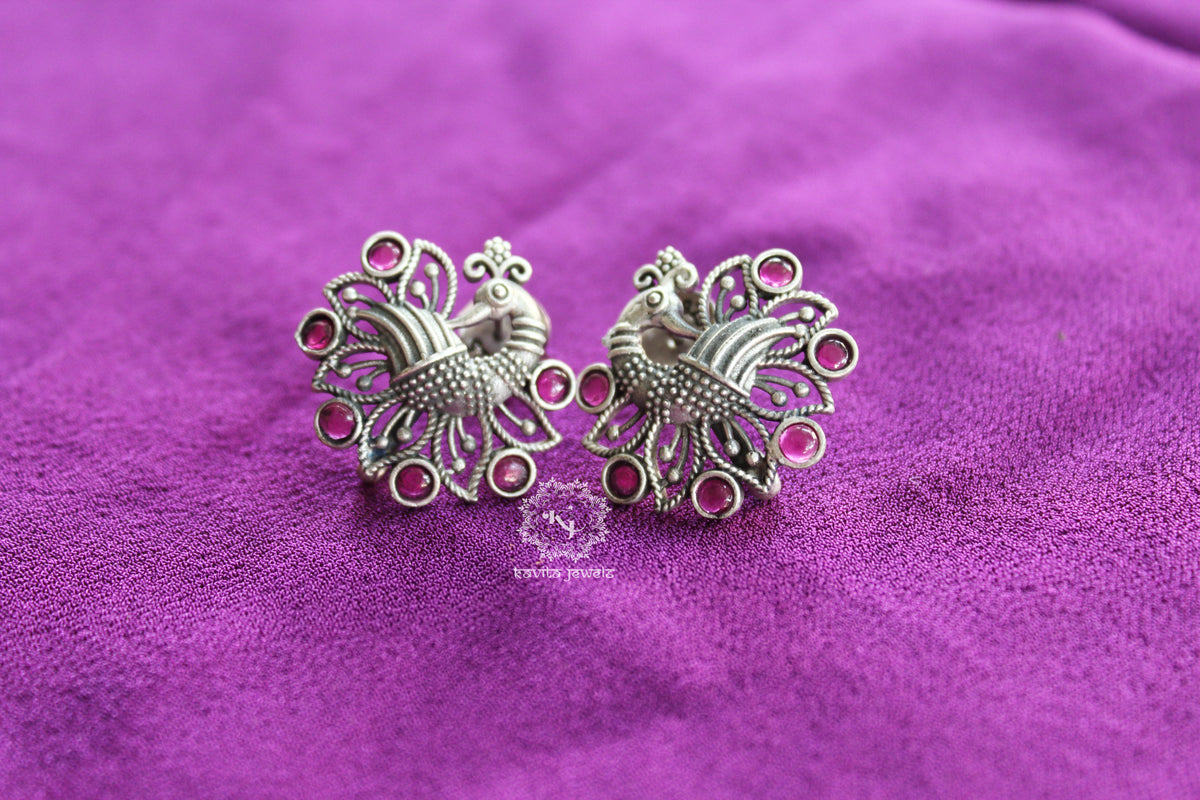 Intricate Jadau Peacock Stud Earrings