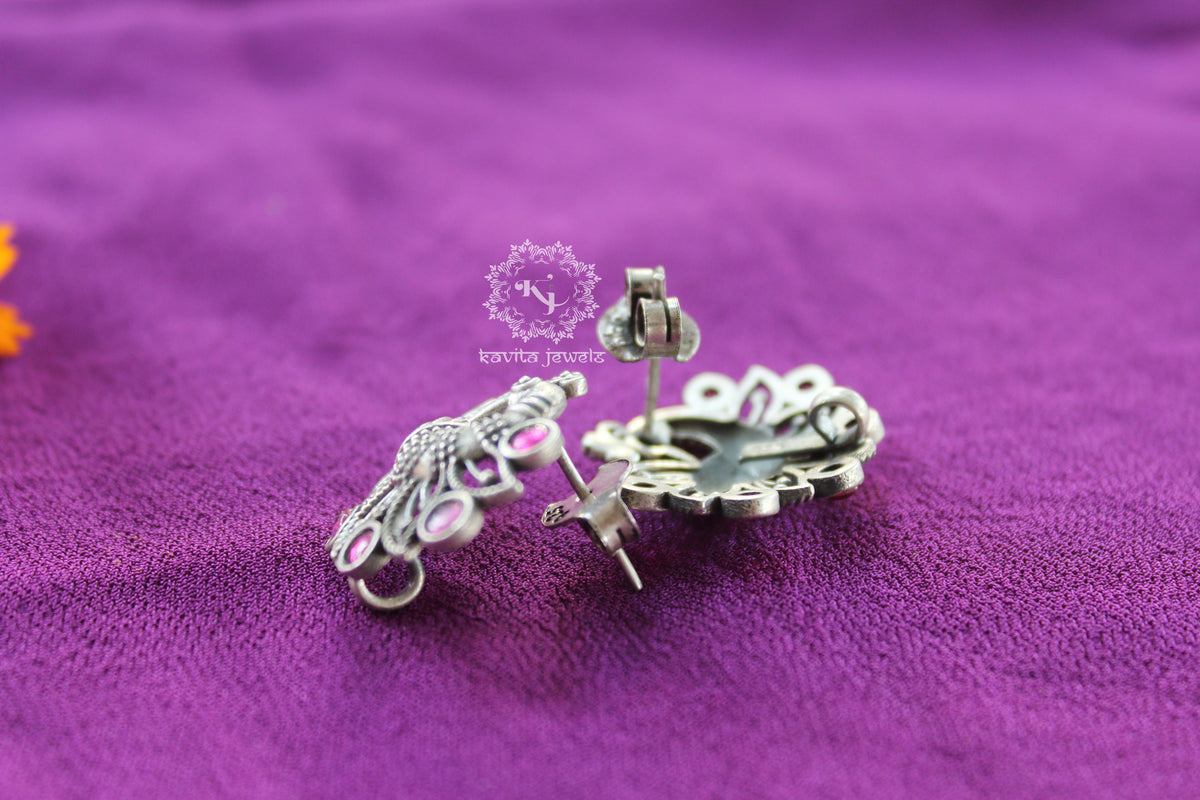 Intricate Jadau Peacock Stud Earrings