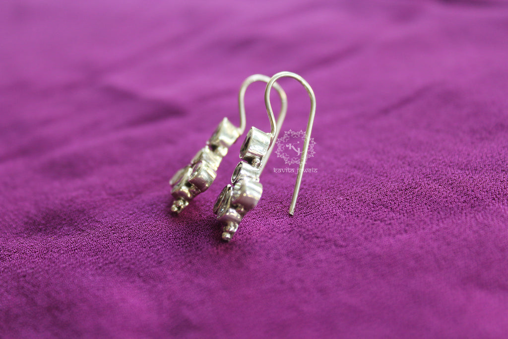 Tri Petal Zircon Studded Drop Earrings