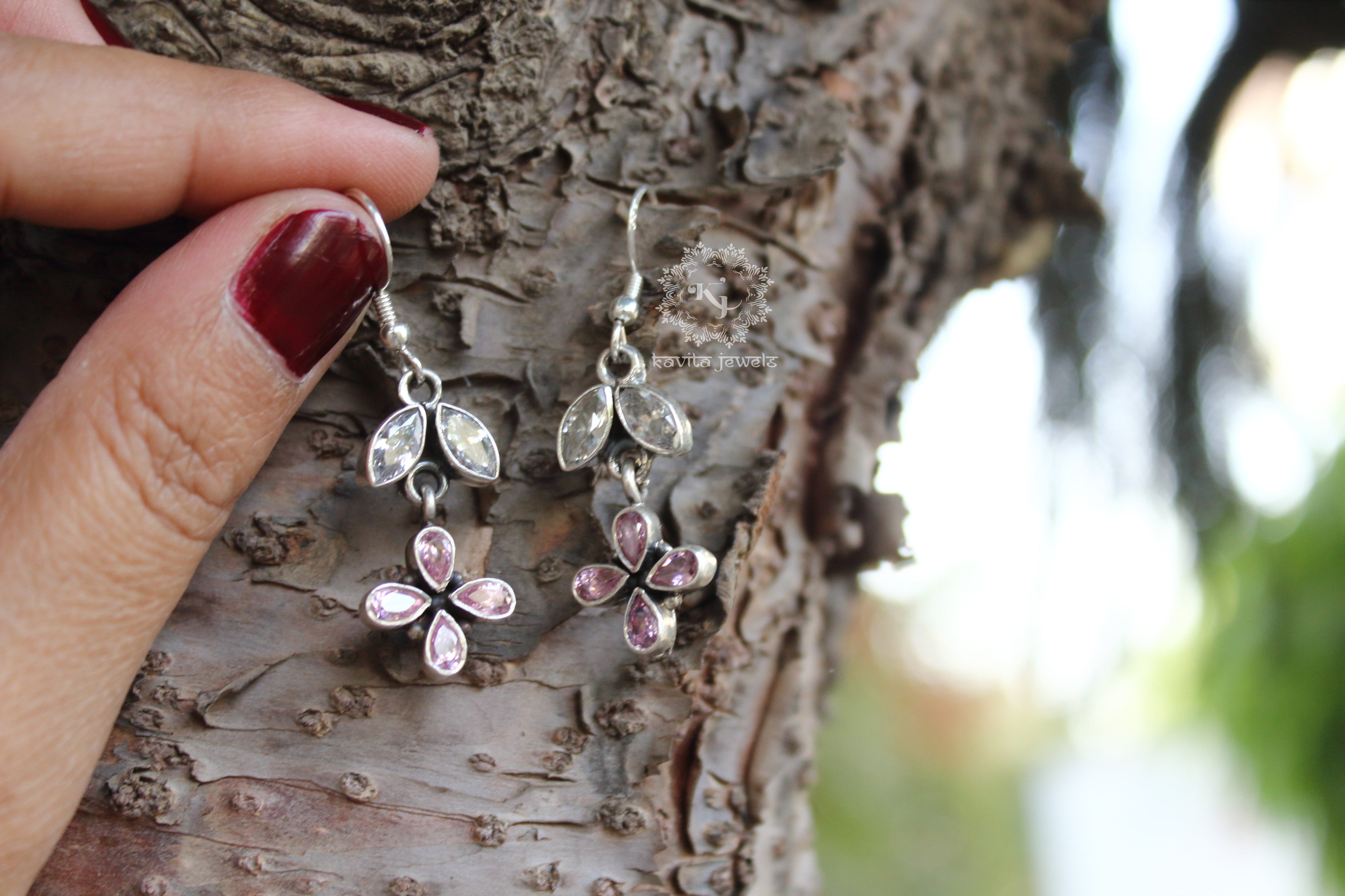 Petal And Flower Zircon Studded Drop earrings