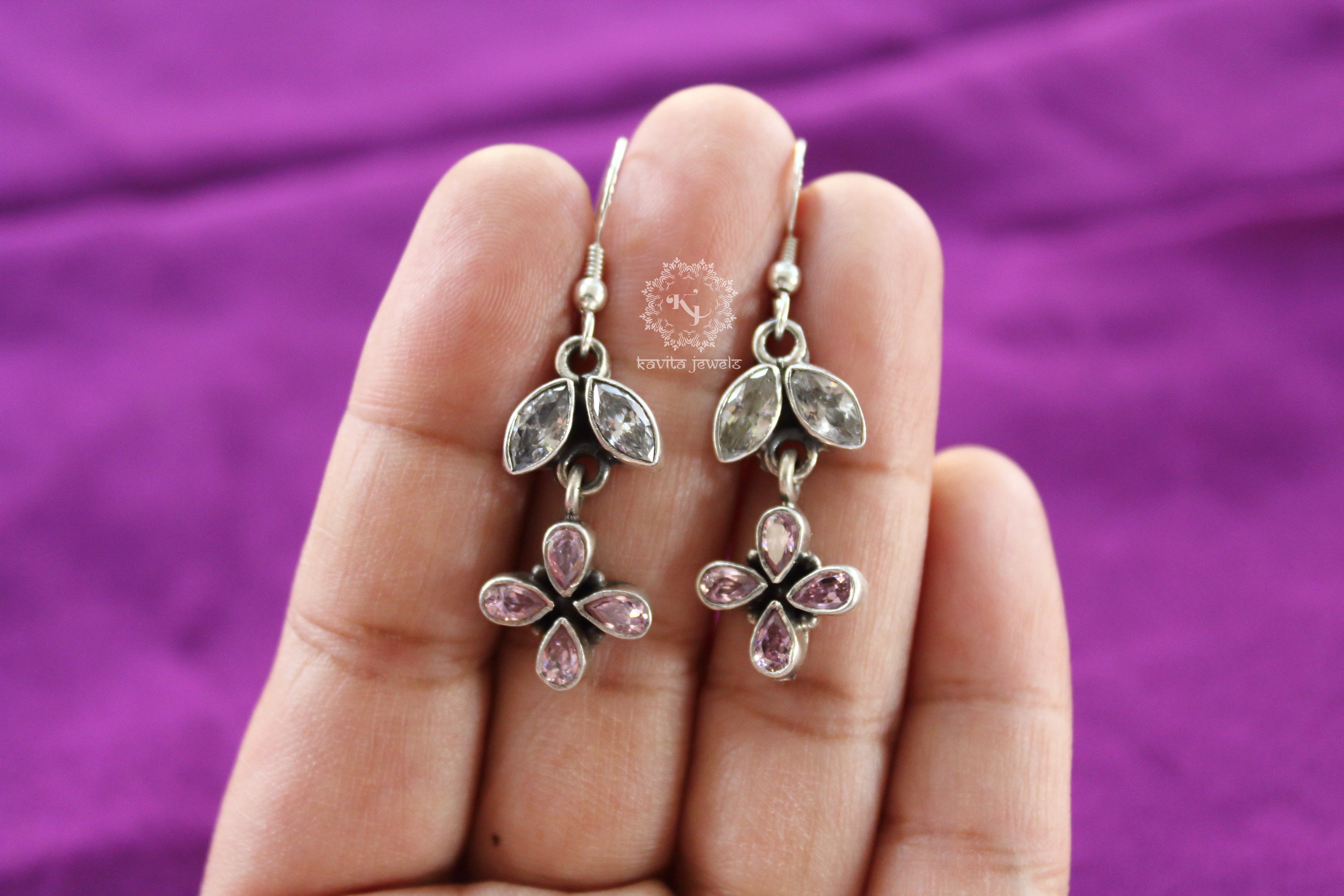 Petal And Flower Zircon Studded Drop earrings