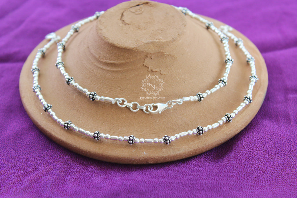 Delicate Silver Beads Anklet