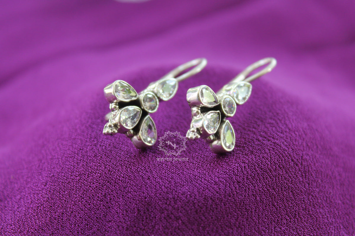 Tri Petal Zircon Studded Drop Earrings
