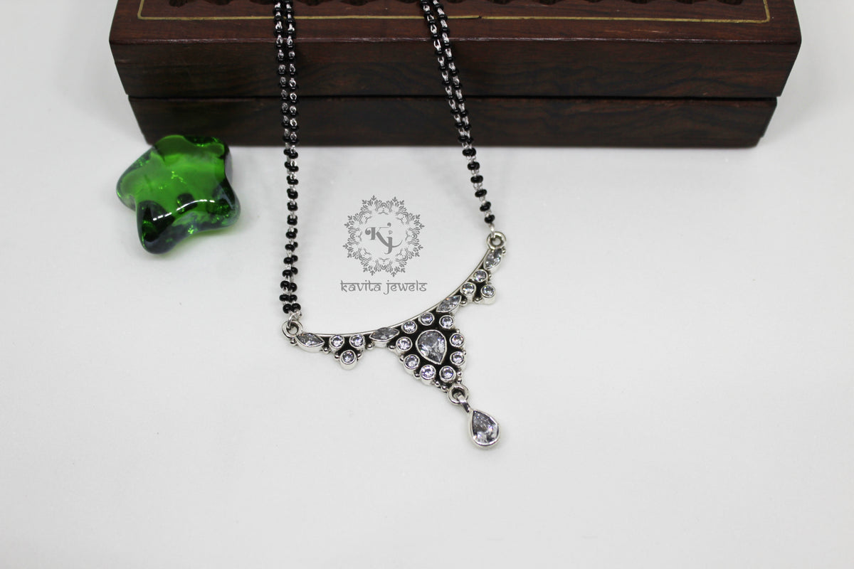 Cut stone drop shape two line mangalsutra