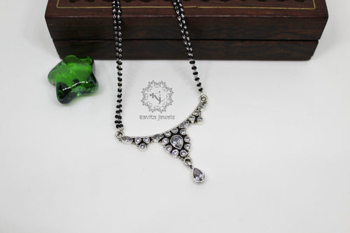 Cut stone drop shape two line mangalsutra