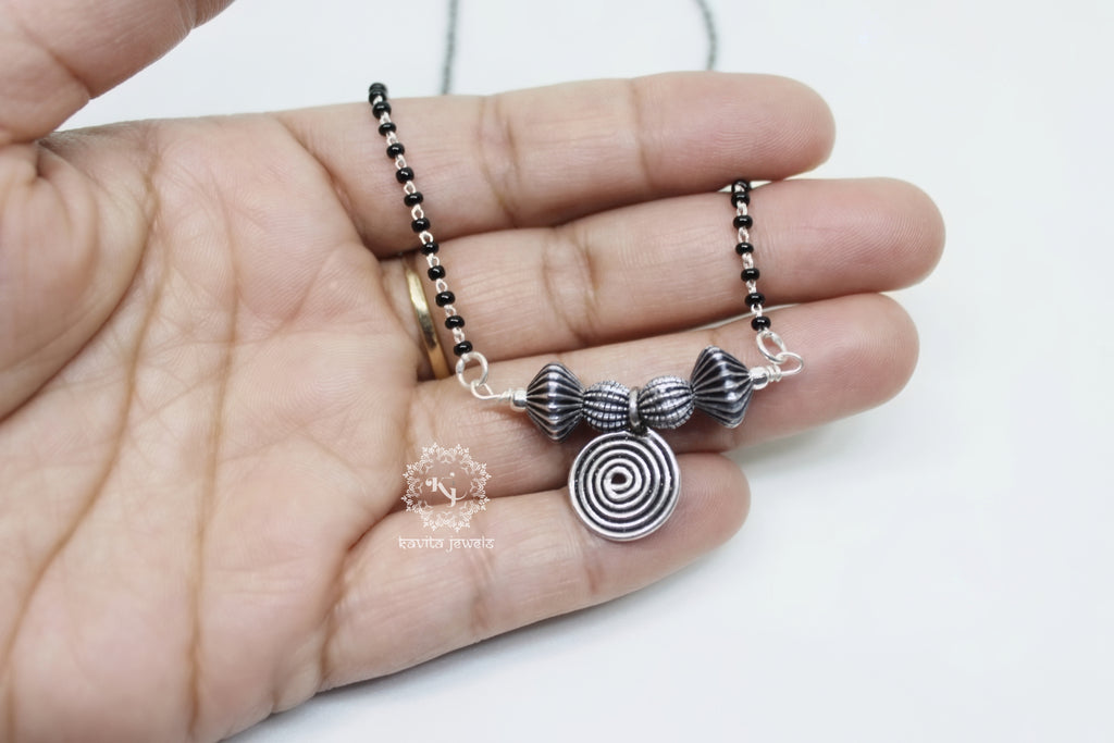 Oxidized Spiral Coin Mangalsutra