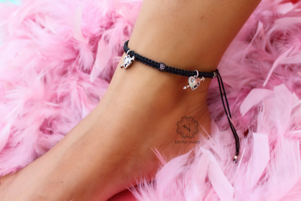 Love heart charm thread anklet/nazaria