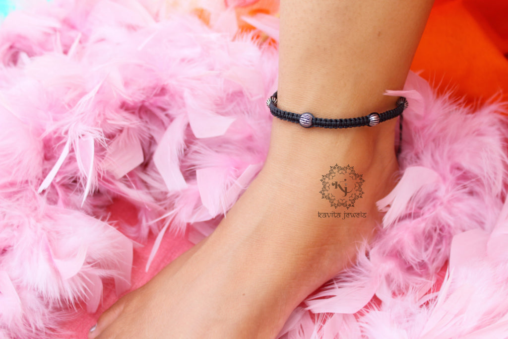 Oxidized bead thread anklet/nazaria