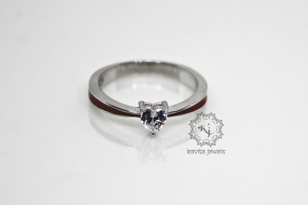 Heart Shape CZ Red Painted Ring