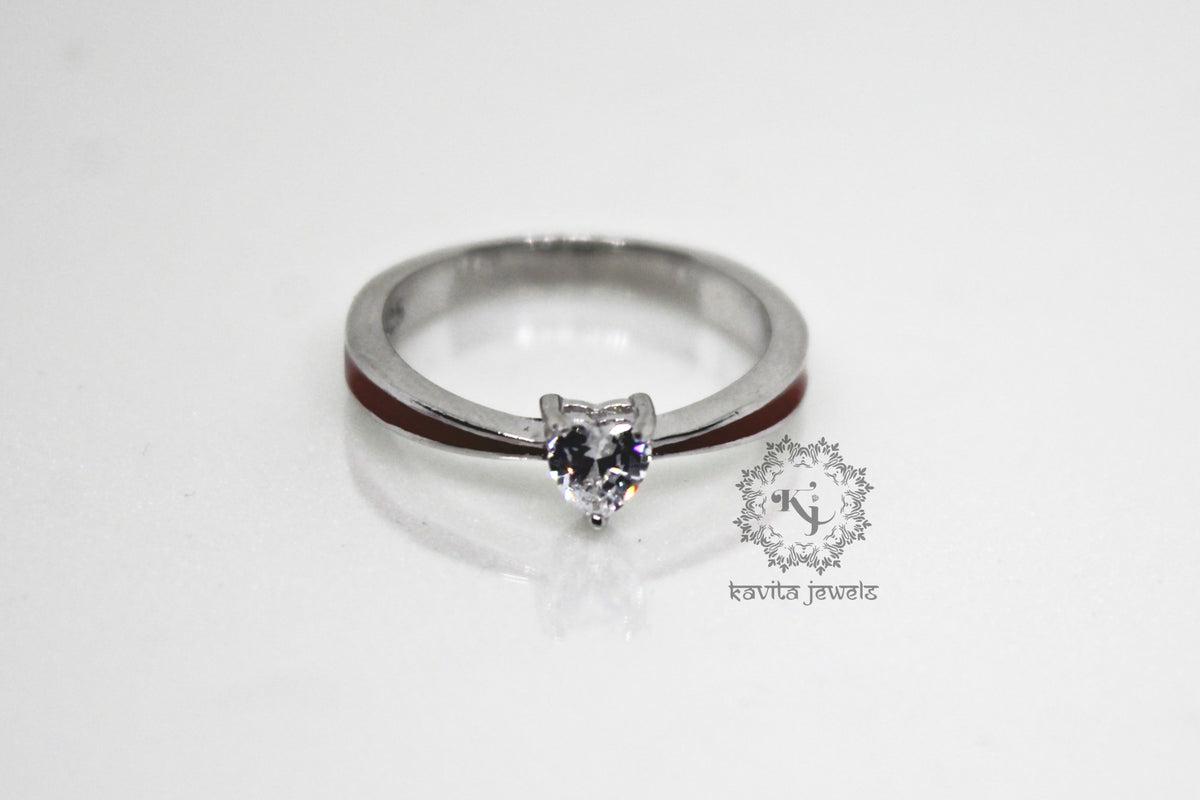 Heart Shape CZ Red Painted Ring