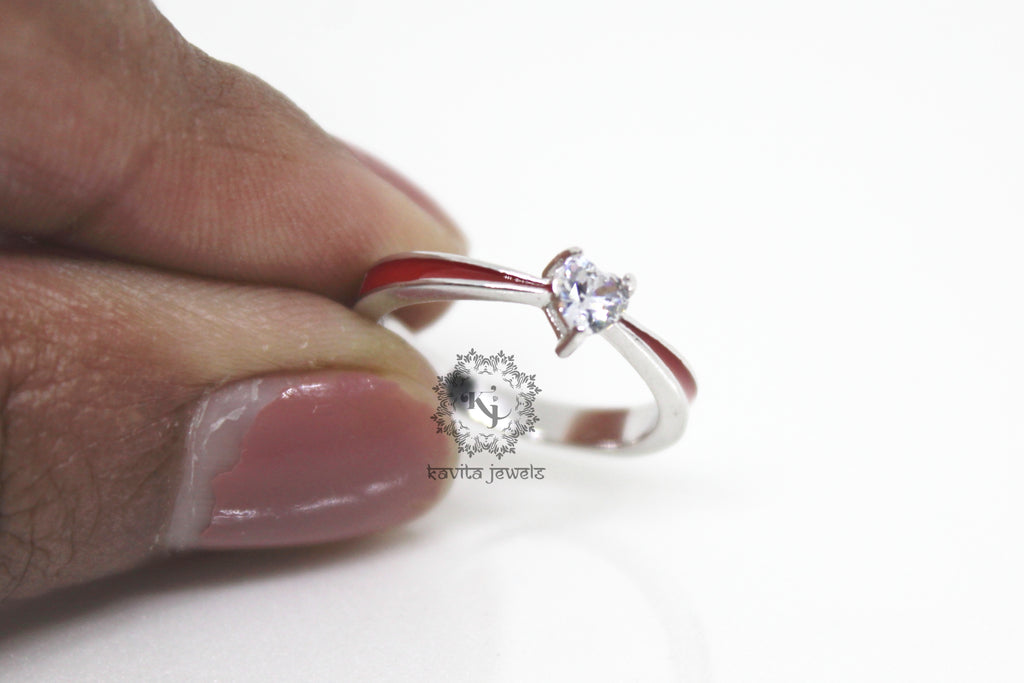 Heart Shape CZ Red Painted Ring