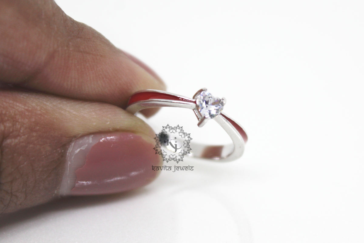 Heart Shape CZ Red Painted Ring