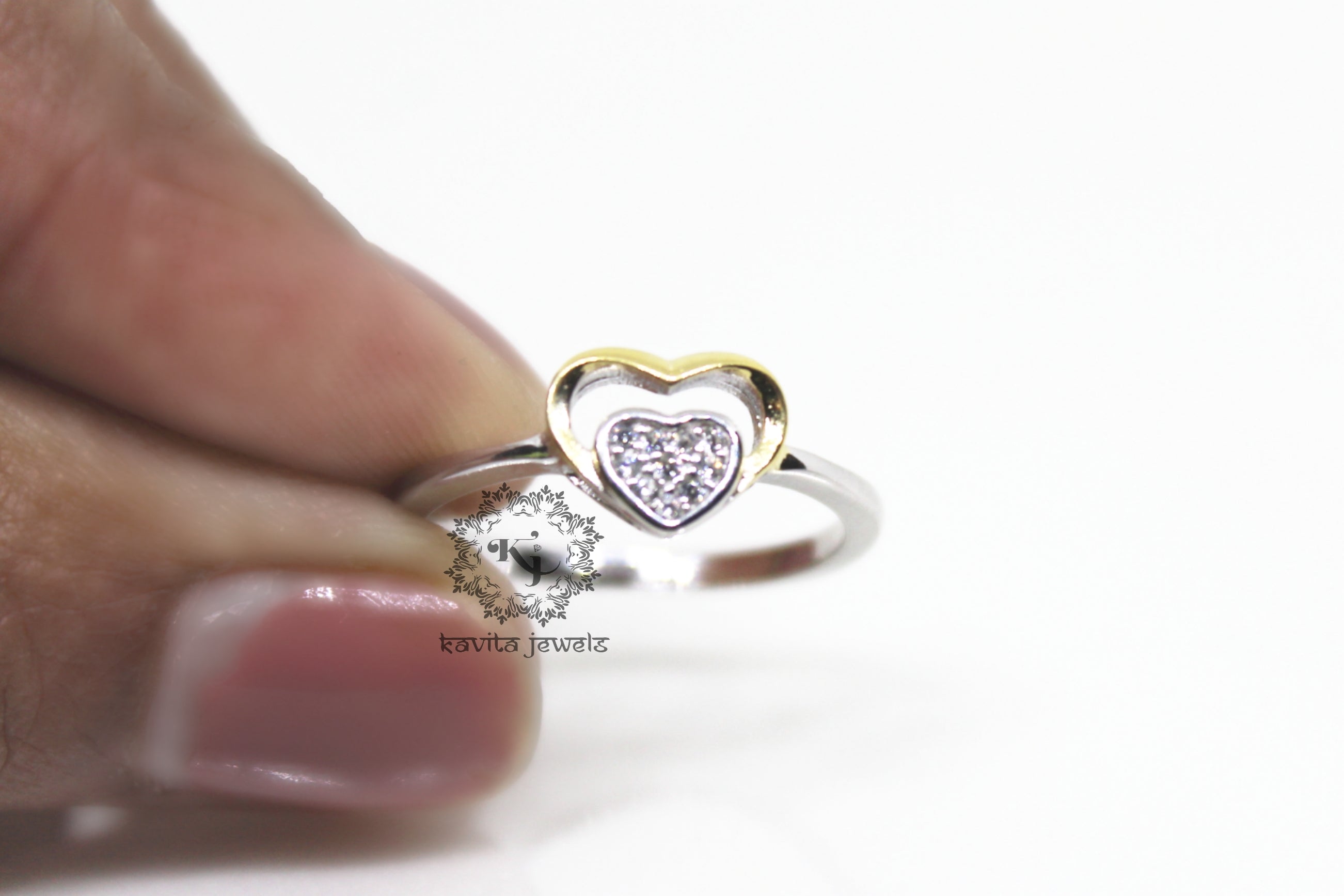 Two tone CZ Heart in Heart Ring