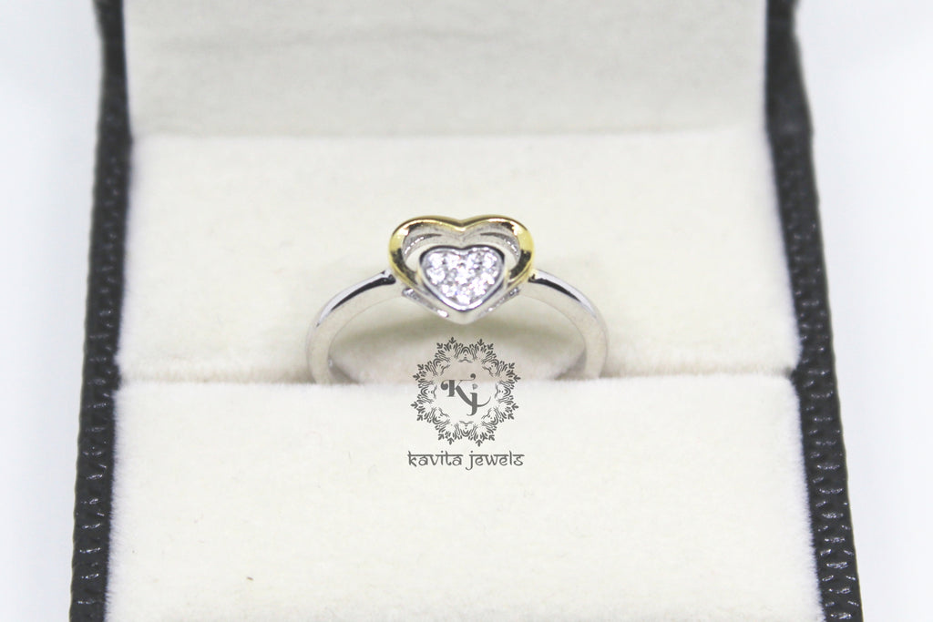 Two tone CZ Heart in Heart Ring