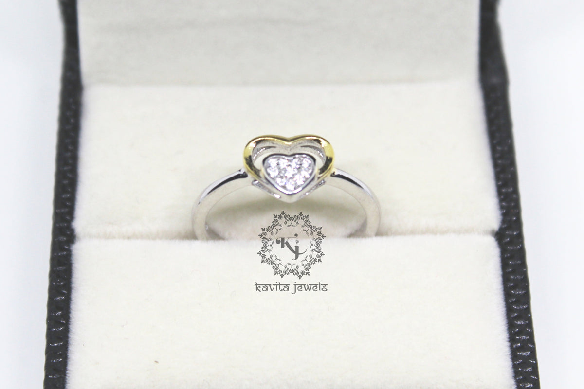Two tone CZ Heart in Heart Ring