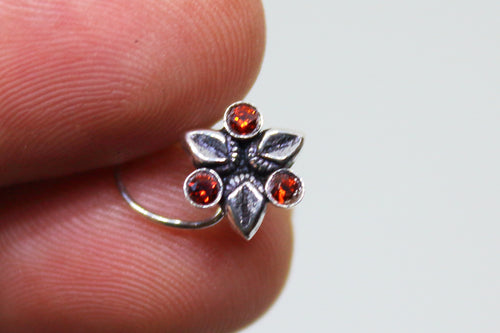 3 Leaf Nose pin with Red stones