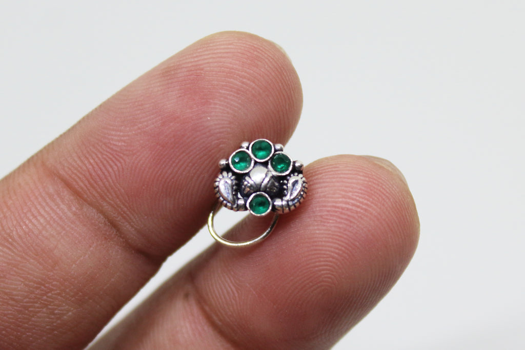 Amrapali Nose Pin Green Stone